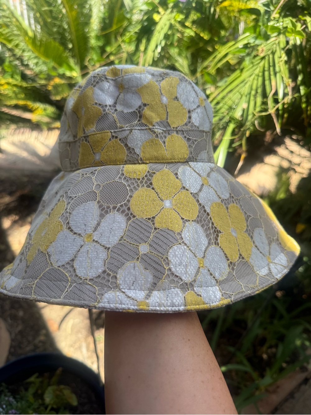 Free People Floral Lace Sun Hat in Yellow and White